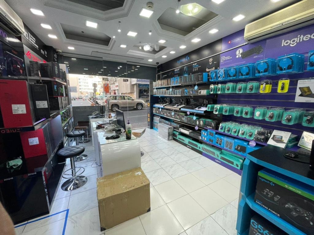 Fidahusain Trading showroom — Logitech and gaming display wall